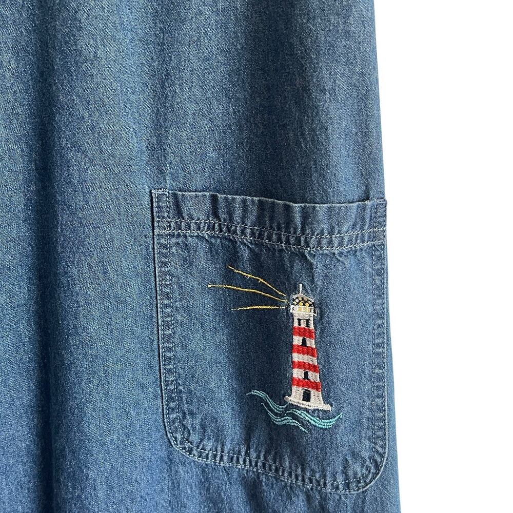 Blair Denim Dress Women Size L Lighthouse Embroidered Vintage Beachy Style Retro - Picture 3 of 16